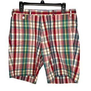 Polo Ralph Lauren Shorts Authentic Indian Madras plaid flat front chino size 32